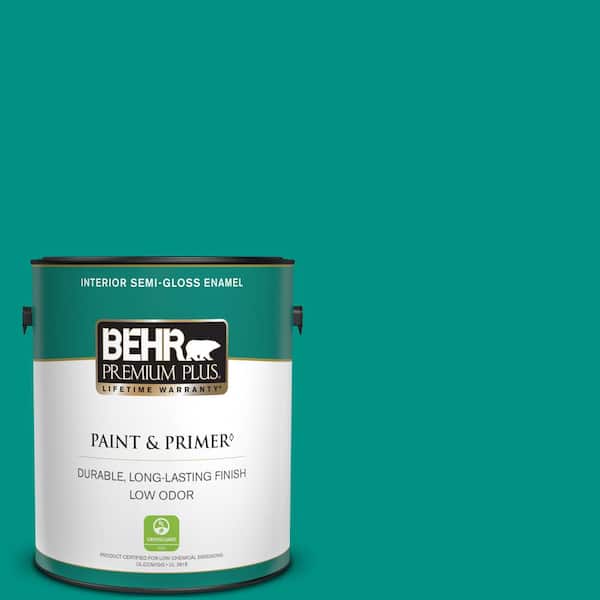 BEHR PREMIUM PLUS 1 gal. #490B-6 Emerald Coast Semi-Gloss Enamel Low Odor Interior Paint & Primer
