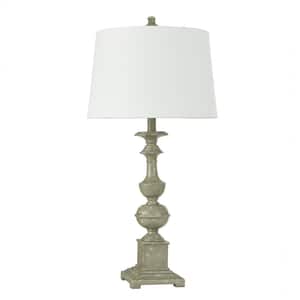 Cromwell 31 in. Antique Sage, Green-Grey Table Lamp with White Polyester Fabric Shade