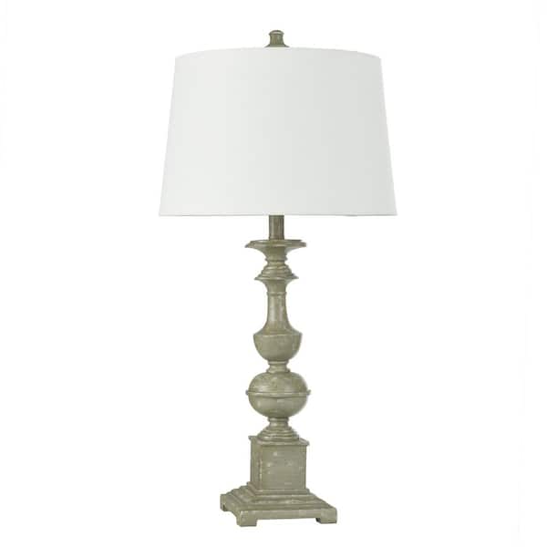 StyleCraft Cromwell 31 in. Antique Sage, Green-Grey Table Lamp with White Polyester Fabric Shade