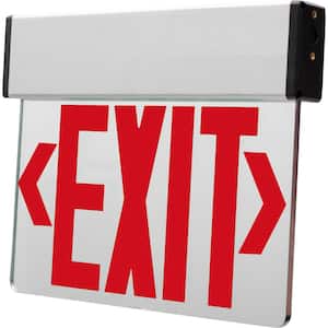 60-Watt Equiv White Integrated LED 120/277-Volt Red Emergency Light Exit Sign with Replaceable Battery Backup
