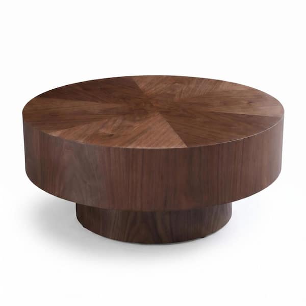 31.49 IN Walnut Round Wood Coffee table with Parquet Pattern Table Top for Living Room,Bedroom and Office
