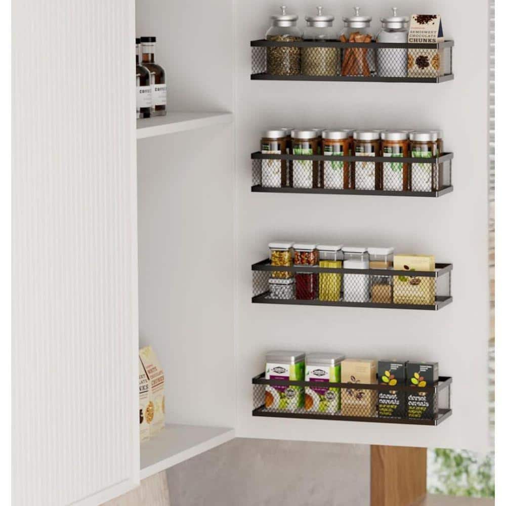 Whatseaso 14.17 in. (Pack-4) Metal Wall Mount Spice Rack in Black ...
