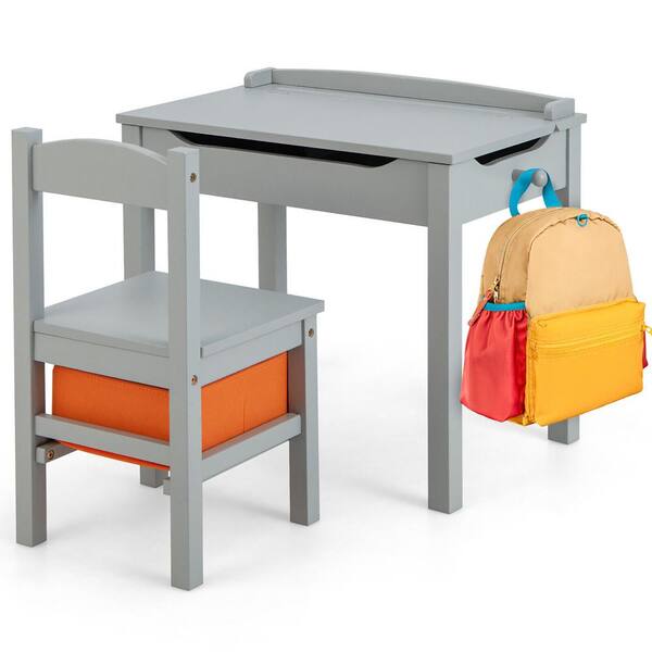 Gymax 1-Piece Wooden Top Grey Kids Table and Chair Set Activity Study Desk  w/Storage Drawer Hook GYM11701 - The Home Depot