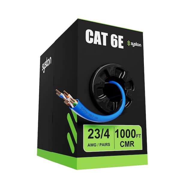 1000 ft. Blue CMR CAT6E 600 MHz 23 AWG Solid Bare Copper Ethernet Network Cable Data Wire - Bulk No Ends Outdoor/Indoor