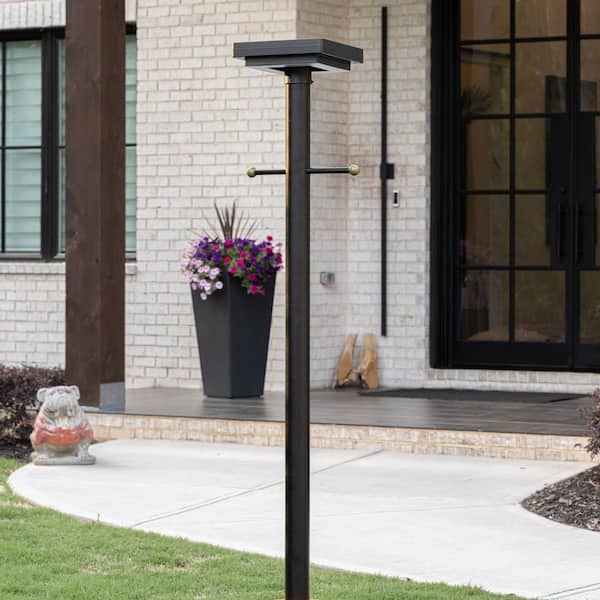 Contemporary 1-Light Square Black Aluminum Modern Outdoor Waterproof Solar Lamp Post Light with 3-Colors Integrated LED