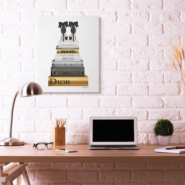 Stupell Industries Fashion Designer Shoes Bookstack Black Textured  Watercolor Canvas Wall Art by Amanda Greenwood 