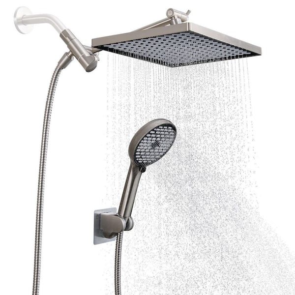 Rainfull 2-in-1 8-spray with 1.8 GPM 12 in. Wall Mount Dual Shower Head and Handheld Shower Head in Brushed Nickel