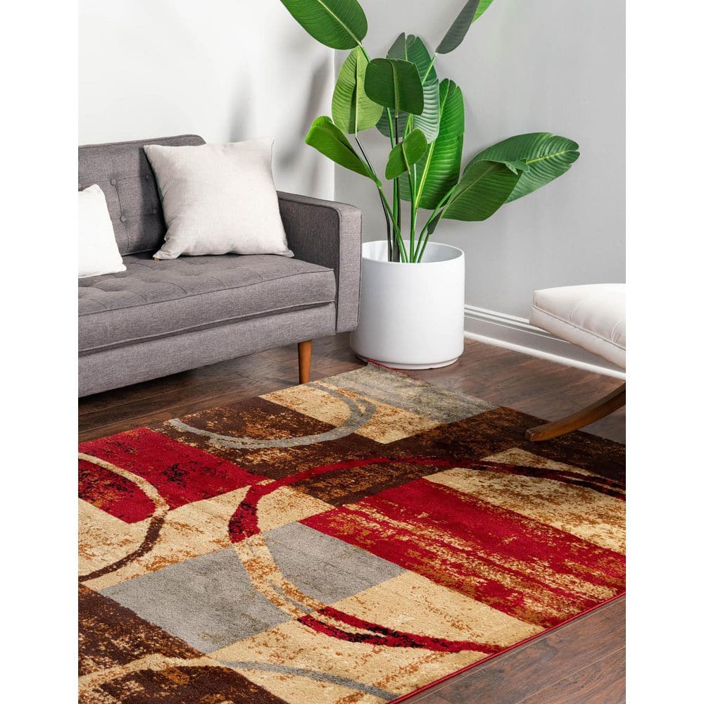 Colorful Abstract Rectangular Synthetic Area Rug