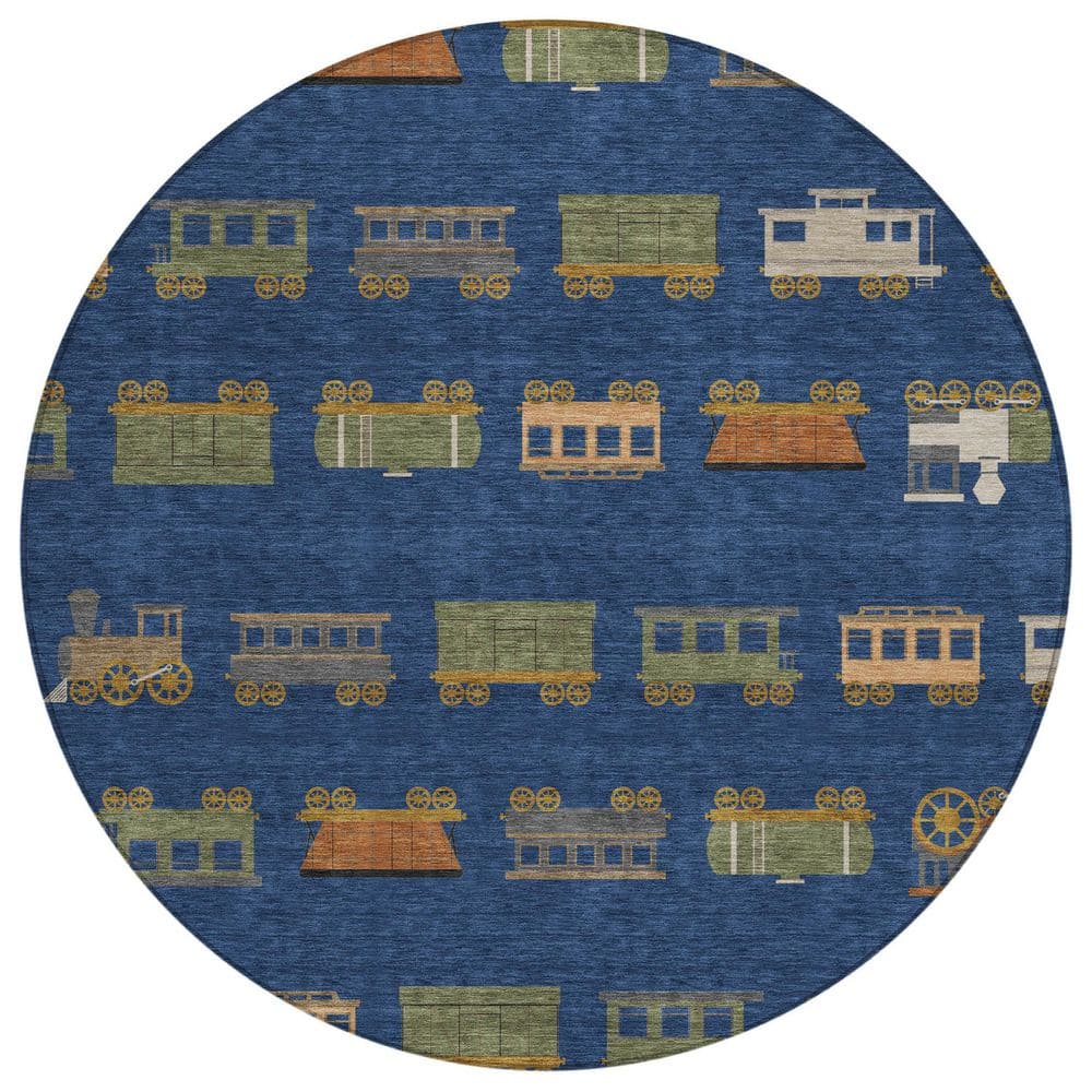 Chantille Machine Washable Indoor/Outdoor Abstract ACN2621 Navy 8 ft. x 8 ft. Round Rug price history on PriceWatchPro