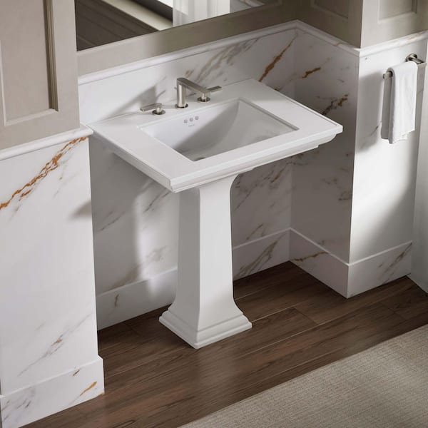 Memoirs Ceramic Pedestal Bathroom Sink with 8 in. Centers and Stately Design in White with Overflow Drain