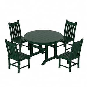Hayes 5-Piece Round HDPE Plastic Outdoor Dining Set with Side Chairs in Dark Green