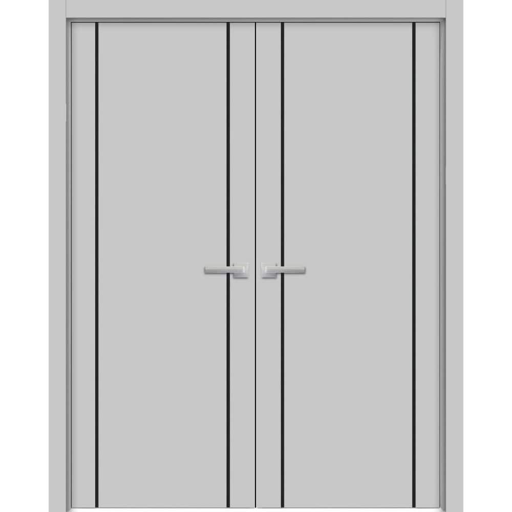 60 in. x 96 in. 2 Panel Matte Grey Finished Solid Wood with Honeycomb Sliding Door with Hardware price history on PriceWatchPro