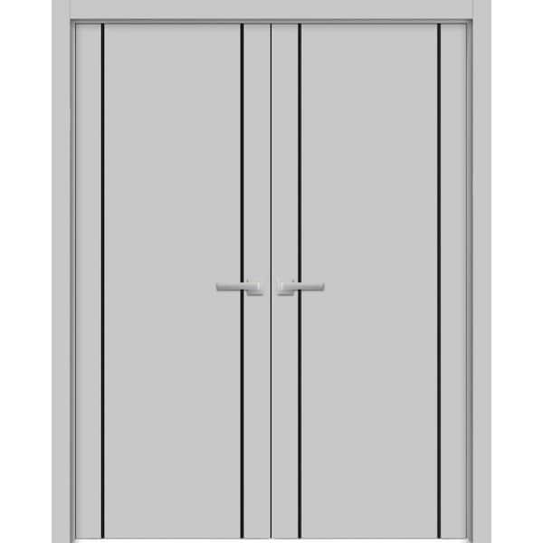 Sartodoors 48 in. x 80 in. 2 Panel Matte Grey Finished Solid Wood with Honeycomb Sliding Door with Hardware
