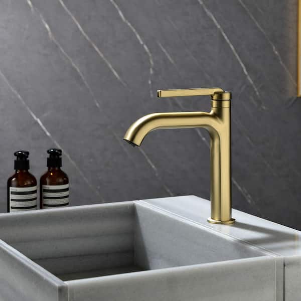 Solid Brass Bathroom Faucet – Single Hole, Brushed Nickel, 15.4cm Height, Easy 5-Min Install