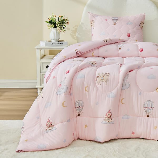 2-Piece Pink Toddler All Season Bedding Set, Microfiber Lightweight Comforter and 1 Pillowcase