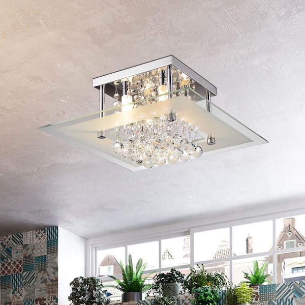 Jojospring Madilynn 15.8 in. W 4Light Chrome Square Flush Mount with Crystal