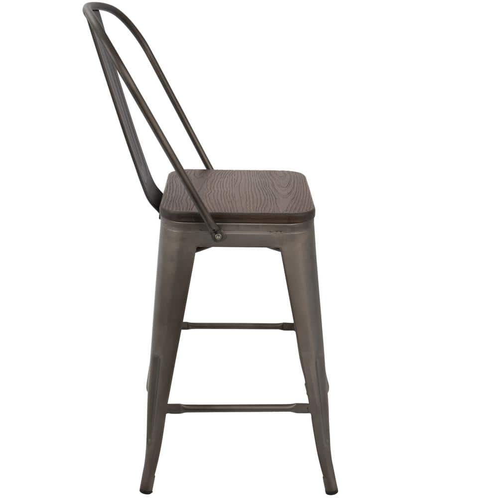 Antique and Espresso Industrial High Back Counter Stools - Set of 2