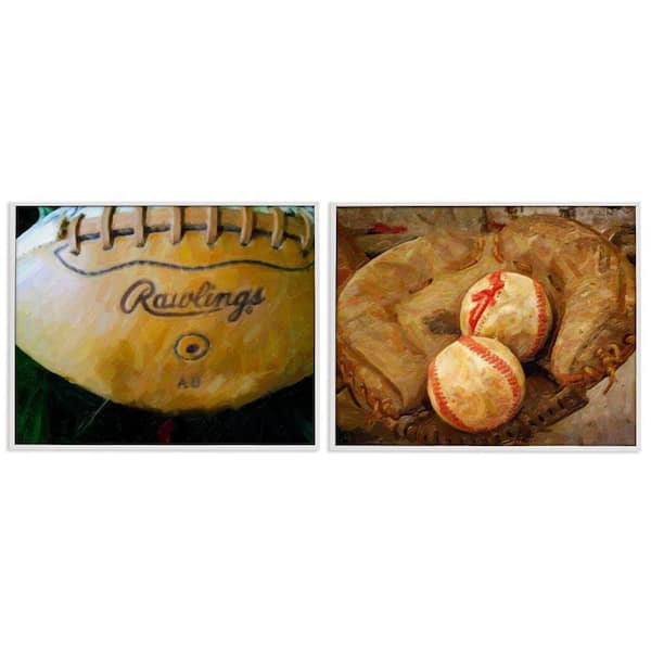 Stupell Industries Sports Balls & Mitt by Graffi*tee Studios 2 Pieces White Framed Sports Giclee Art Print 24 in. x 30 in.