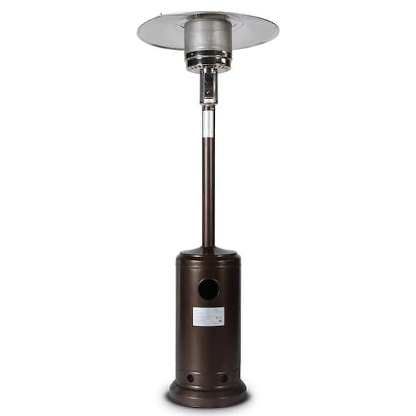 maocao hoom 46000 BTU Brown Metal Pyramid Flame Propane Patio Heater with 2 Smooth-Rolling Wheels, Hose Set and Black Cover
