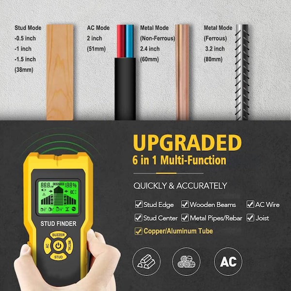 Stud Finder Muur Scanner, 4-in-1 Muur Stud Sensor Beam Detector voor AC Draad Hout Metalen Kabel Joist Detectie, LCD Backlight Display