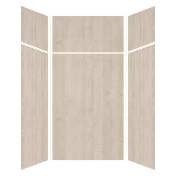 Transolid Expressions 48 in. x 48 in. x 96 in. 4-Piece Easy Up Adhesive Alcove Shower Wall Surround in Bleached Oak