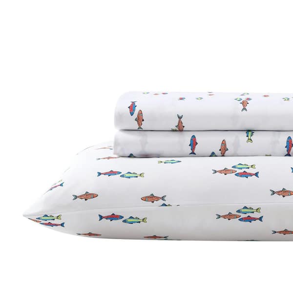 Eddie Bauer Fish Lake 3-Piece White Microfiber Twin Kids Sheet Set