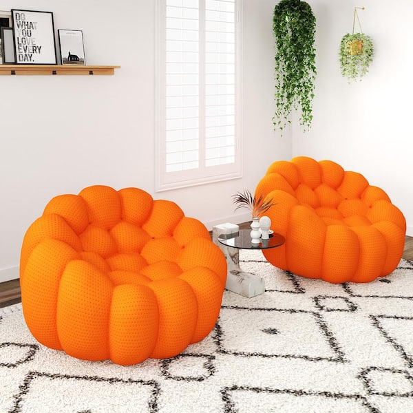 (Set of 2)Bubble Couch,49.2 in. Mesh Fabric Armless Accent Chair Modern Curved Sectional Sofa for Meeting Room in Orange