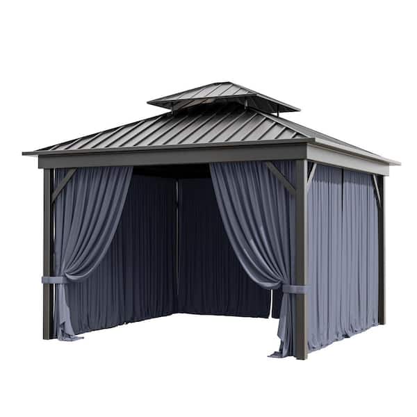 Kimunuk 10 ft. x 10 ft. Universal Outdoor Privacy Curtains, Gazebo Replacement with Zipper Navy (4-Side Curtain Only)