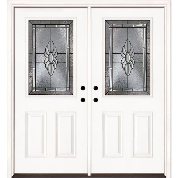 74 in. x 81.625 in. Sapphire Patina 1/2 Lite Unfinished Smooth Right-Hand Inswing Fiberglass Double Prehung Front Door