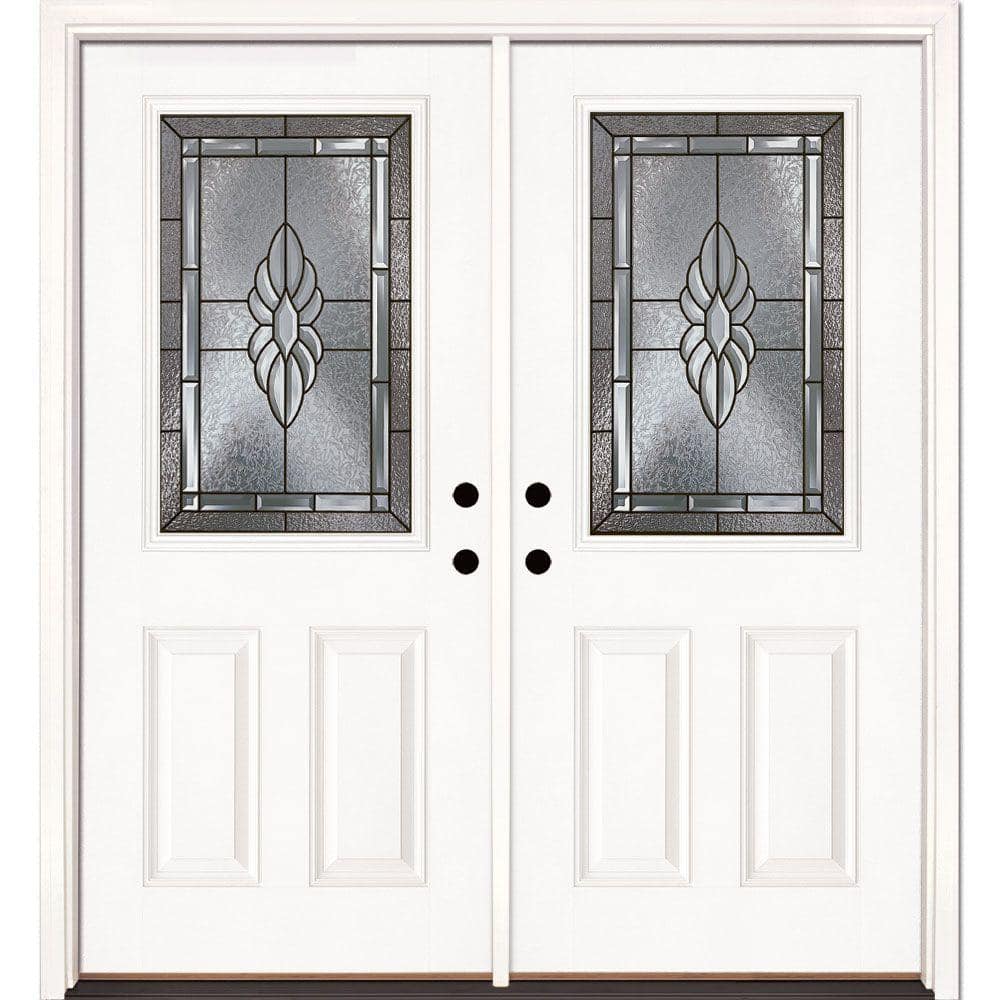 Feather River Doors 66 in. x 81.625 in. Sapphire Patina 1/2 Lite Unfinished Smooth Right-Hand Inswing Fiberglass Double Prehung Front Door, Smooth White: Ready to Paint -  8H3171-400