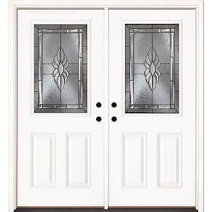 66 in. x 81.625 in. Sapphire Patina 1/2 Lite Unfinished Smooth Right-Hand Inswing Fiberglass Double Prehung Front Door