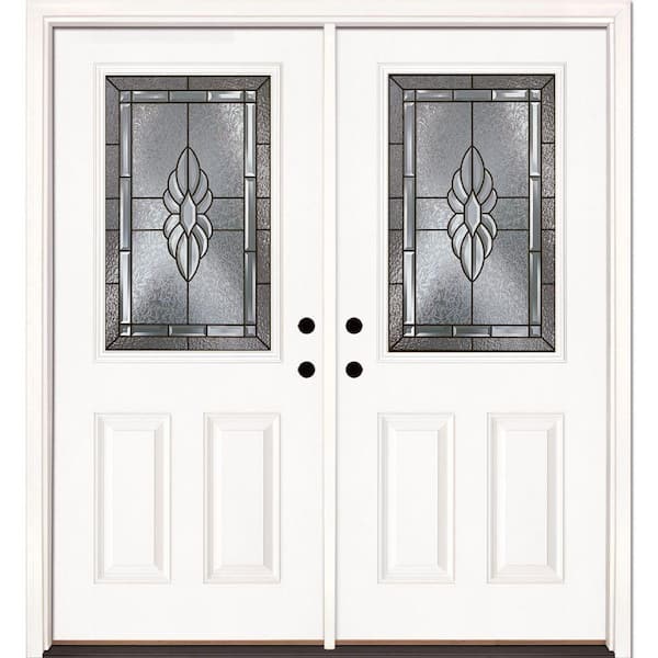 Feather River Doors 66 in. x 81.625 in. Sapphire Patina 1/2 Lite Unfinished Smooth Right-Hand Inswing Fiberglass Double Prehung Front Door