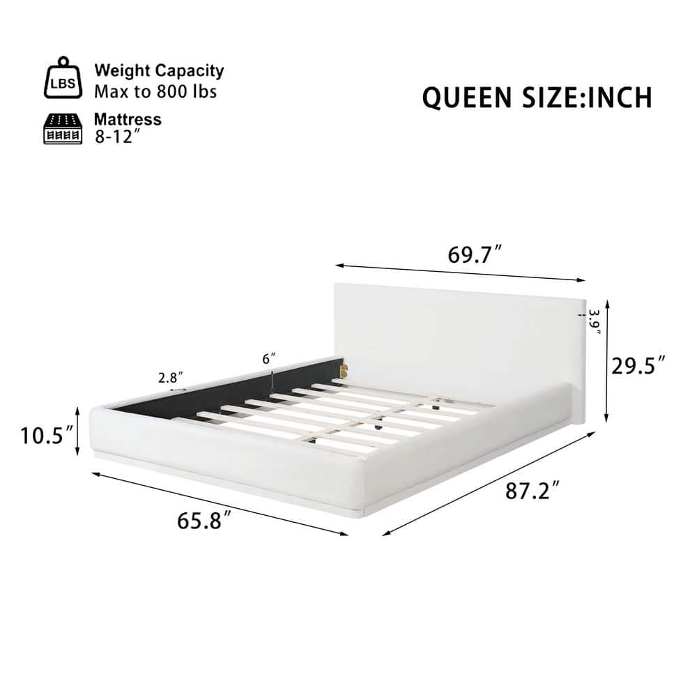 Ellis Modern White Upholstered Solid Wood Frame Queen Size Platform Bed - thumbnail 3