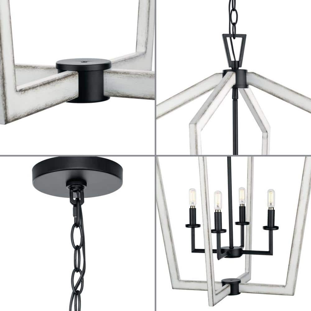 Galloway Matte Black and White 4-Light Foyer Pendant