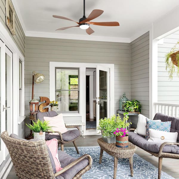 52 in. Indoor/Outdoor LED Black Ceiling Fan with Lights and Remote 6-Speed Timing Reversible DC Motor for Living Room