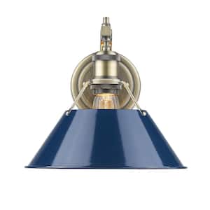 Orwell AB 1-Light Aged Brass Sconce with Navy Blue Shade