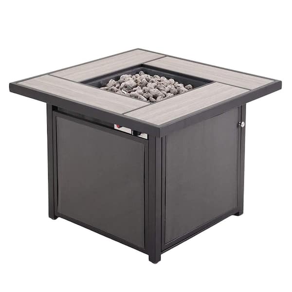 SUNRINX 24 in. Gray Square Metal Propane Fire Pit Table