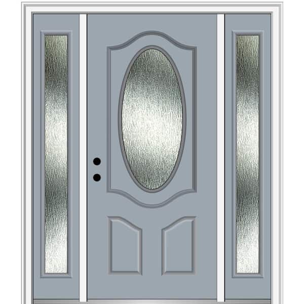 MMI Door 60 in. x 80 in. Right-Hand Inswing Rain Glass Storm Cloud Fiberglass Prehung Front Door on 4-9/16 in. Frame
