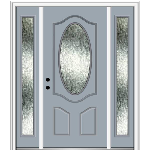 MMI Door 64 in. x 80 in. Right-Hand Inswing Rain Glass Storm Cloud Fiberglass Prehung Front Door on 6-9/16 in. Frame