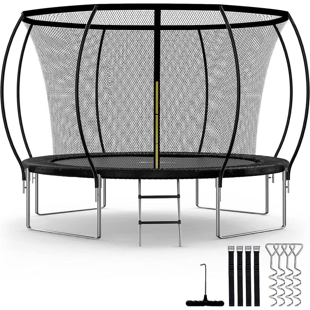 12 ft. Outdoor Recreational Trampoline with Enclosure Net Ladder for Kids A