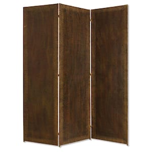 Brown Metal 3-Panel Screen with Textured Nub Head Accent Borders