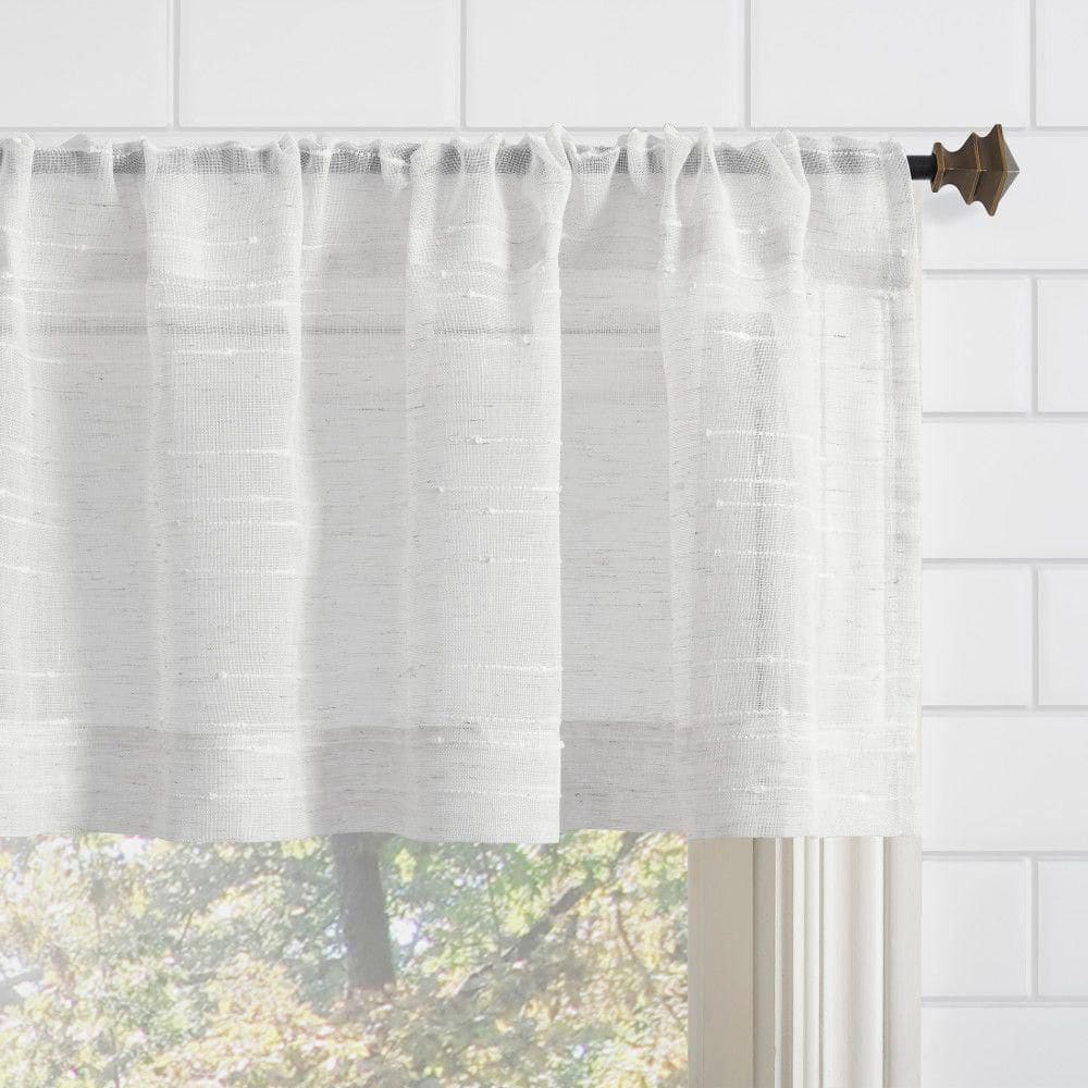White Sheer Linen Blend Rod Pocket Kitchen Valance