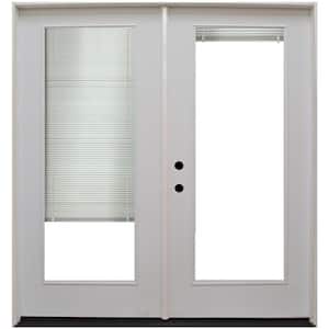 60 in. x 80 in. Reliant Series White Primed Fiberglass Prehung Right-Hand Inswing Mini Blind Patio Door