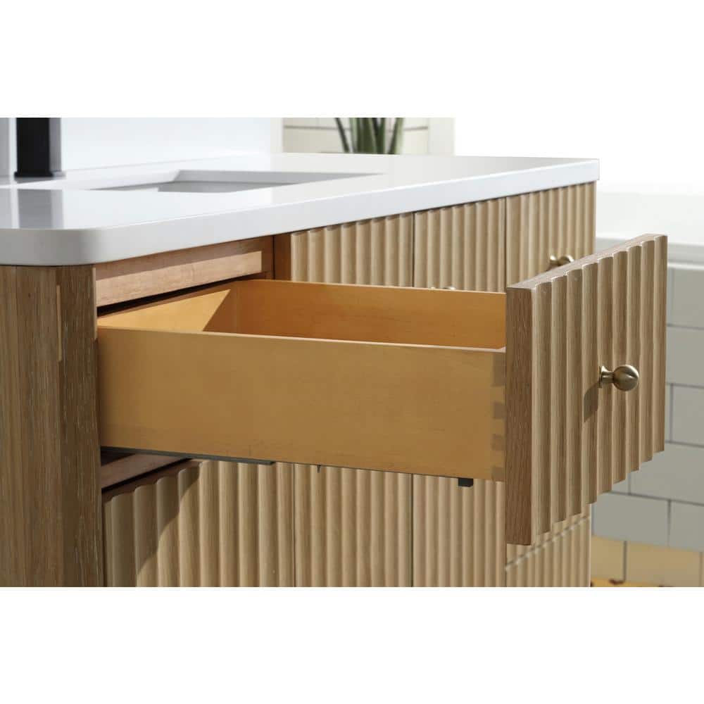 Washed Oak Single Bathroom Vanity with Quartz Top