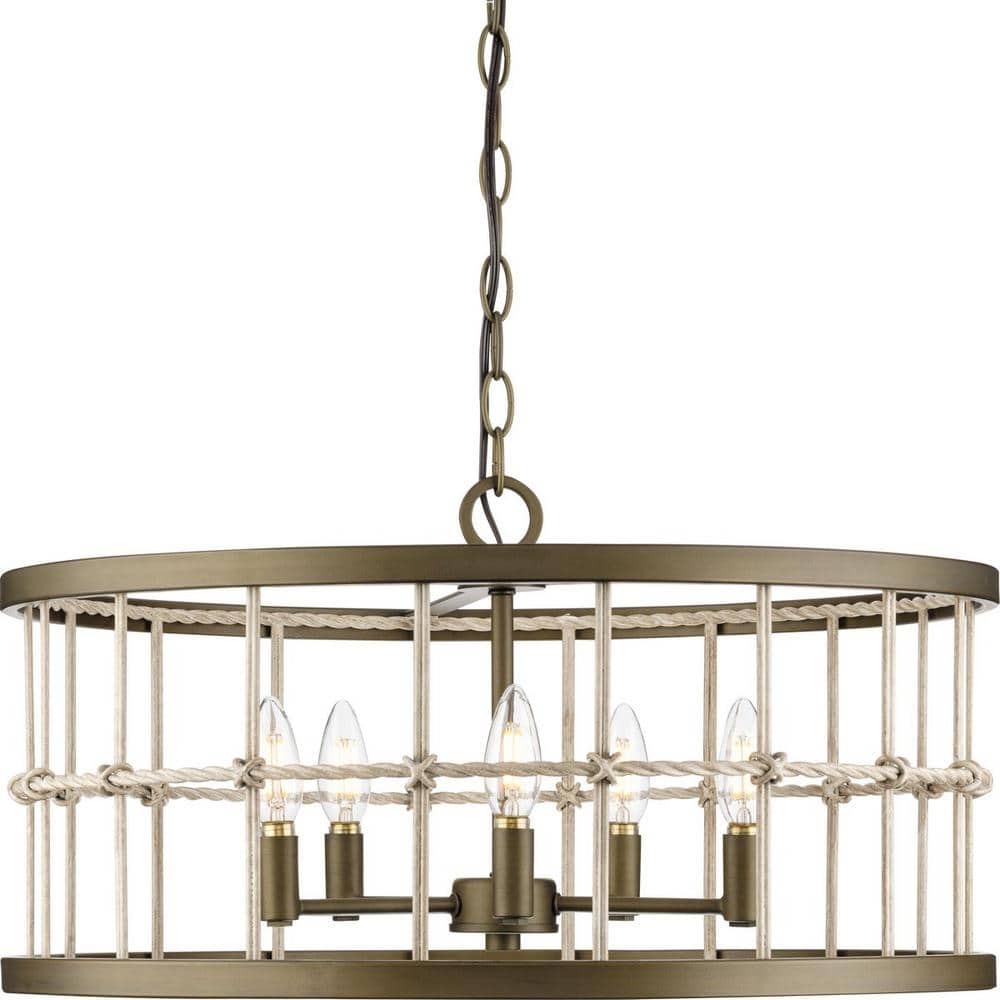 Aged Brass 22" Woven Metal 5-Light Chandelier