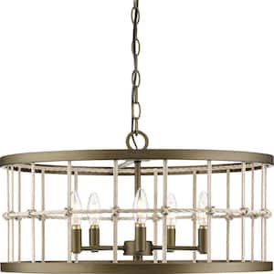 Lattimore Collection 22 in. 5-Light Aged Brass Coastal Chandelier