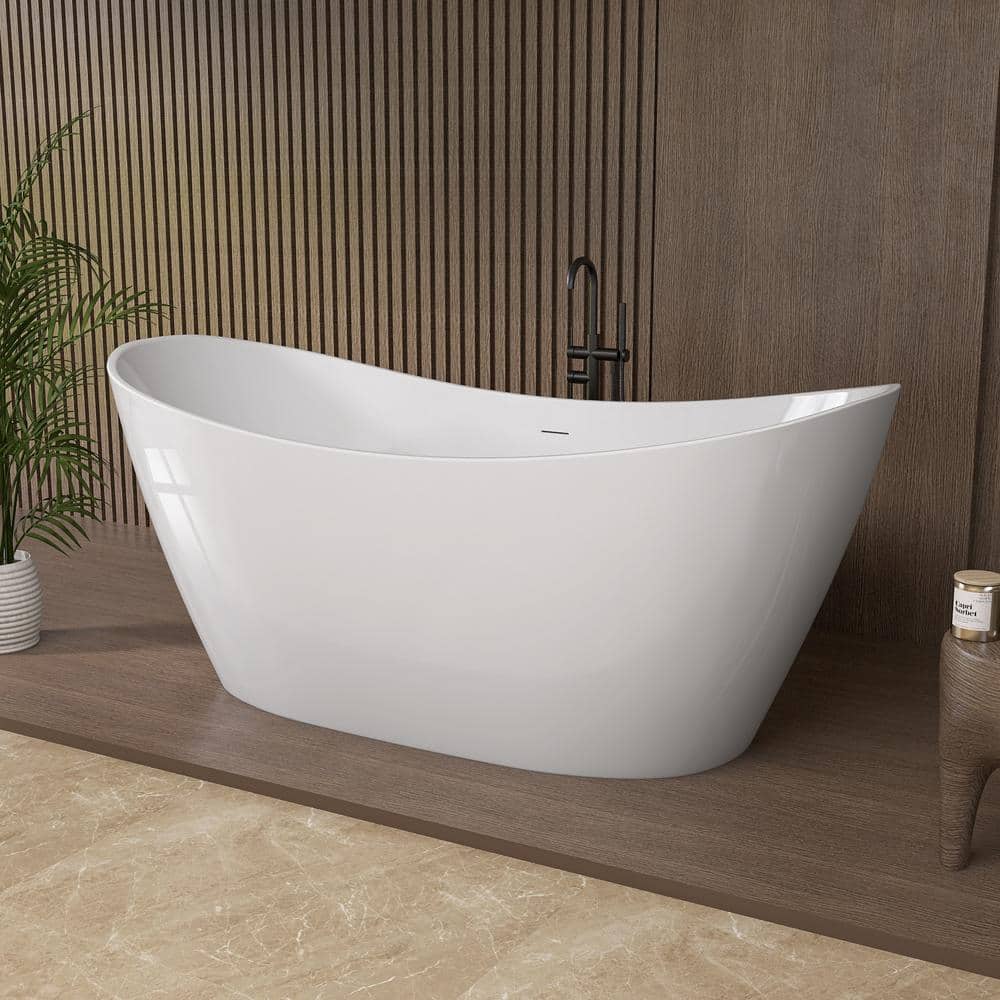 68'' White Acrylic Freestanding Double Slipper Soaking Tub