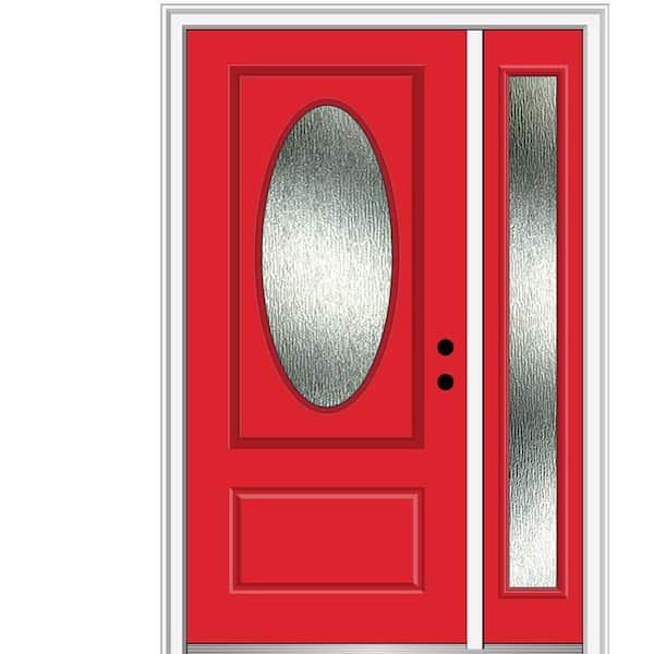 MMI Door 48 in. x 80 in. Left-Hand Inswing Rain Glass Red Saffron Fiberglass Prehung Front Door on 4-9/16 in. Frame