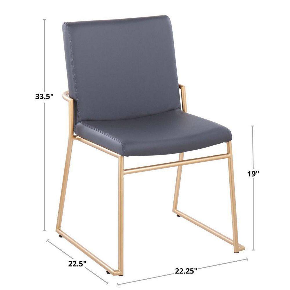 Grey Faux Leather and Gold Metal Upholstered Side Chair Set