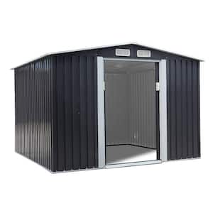 8.4 ft. W x 8.4 ft. D Outdoor Metal Storage Shed Garden Tool Storage with Sliding Door Gray(70.56 sq. ft.)